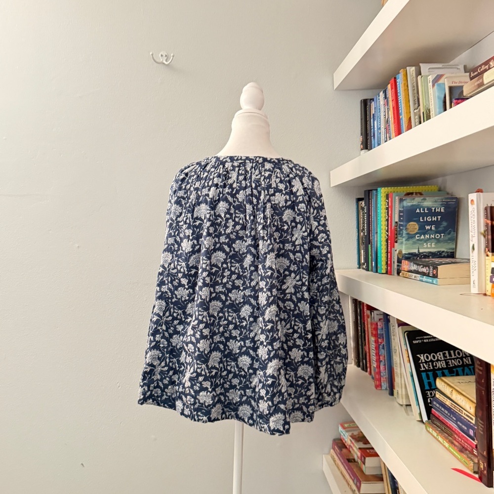 Talisman Boho Floral Navy Peasant Oversized Top M/L 100% Cotton - Picture 4 of 8